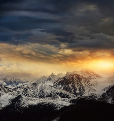 View on a beautiful winter day on the Polish mountains - Kasprowy Wierch and caterpillar hall