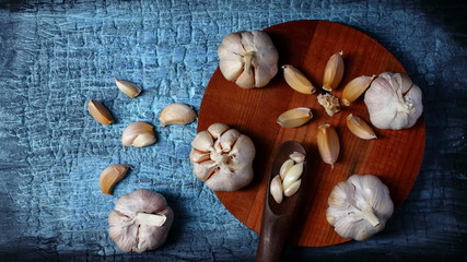 Garlic on a wooden background
