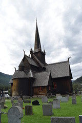 Fototapeta na wymiar wooden church in Norwegian mountains