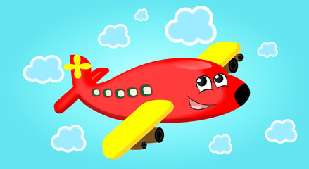 Airplane cartoon vector with clouds - cartoon airplane for kids - airplane for kids with clouds   