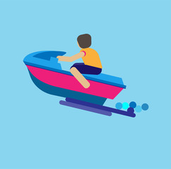 Man on a jet ski. Colorful vector flat illustration