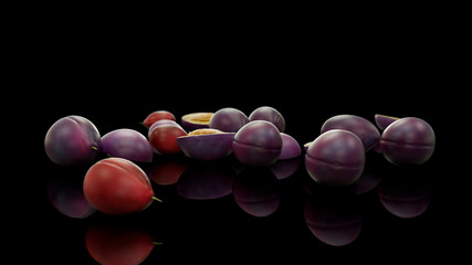 Purple Plums on glass table.