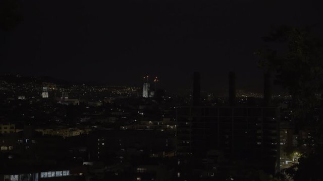 Sagrada Familia Lights, at Night in the Distance, Barcelona, Spain, 4K