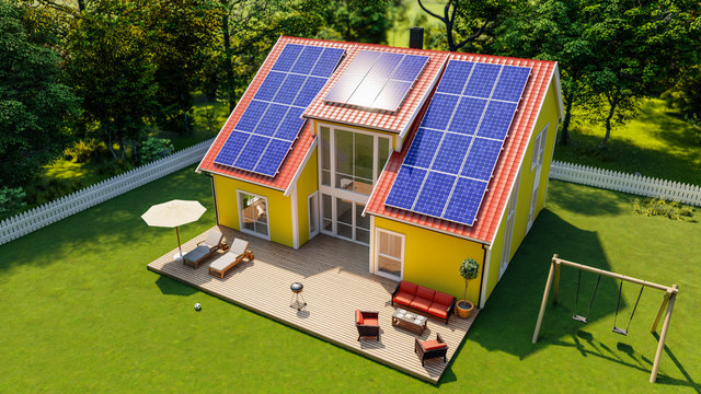 House with Solar Panel on roof