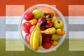 glass fruit bowl with fruit