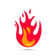 Isolated vector red, yellow fire icon. Simple illustration of fire in flat style.