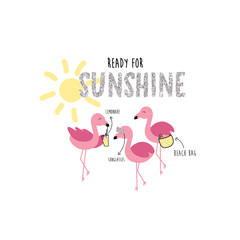 flamingo animal glitter text line sun bag drink lemonade sunglasses beach tee illustration art vector