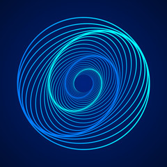 Colored swirling lines sphere shape. Vector twisted wireframe geometric element. Abstract symbol consisting of rings. Technology graphic spiral.