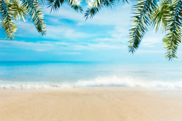 Fototapeta na wymiar Hua Hin Thailand beach, Summer sea beach with waves, blue sunny sky and white sand. Sunshine on sea wave. Sea waves near beach. Tropical sea beach. Sea wave