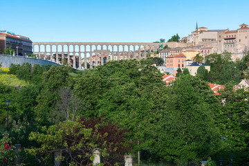 Fototapeta na wymiar The famous Roman aqueduct of Segovia in Spain. Heritage of humanity by unesco.
