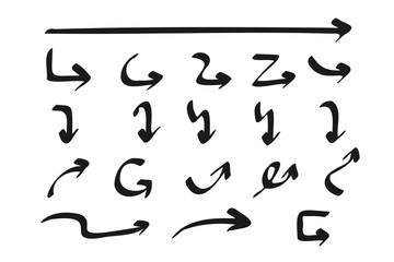 Hand drawn arrows doodle direction mark. Handmade sketch symbols set on a white background. vector illustration graphic design elements.