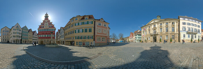 360° Panorama vom Rathausplatz in Esslingen am Neckar - obrazy, fototapety, plakaty