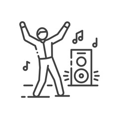 Dancing man black line icon. To have fun. Home leisure. Vector isolated illustration. Editable stroke.