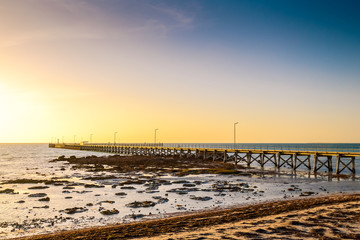 Moonta Bay foreshore with jetty at sunset, Yorke Peninsula,  South Australia