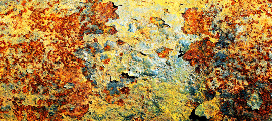 rusted metal surface with peeling paint and concrete corrosion
