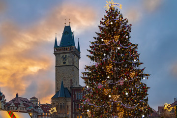 Christmas tree on Old Town Square in Prague, Czech Republic