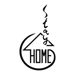 Actual slogan &ndash; stay home &ndash; motivation sign for banners and typography. Hand drawn lettering with graphic house warning people about safety measures. Vector illustration. Isolated on white background.