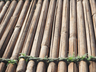 dried bamboo sticks tied with rope. Close up