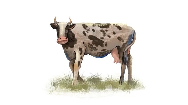 animation of a cow, stylized hand-drawn image of an animal