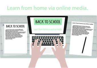 Learn at home, online students, study on a laptop