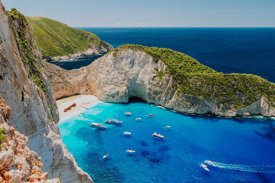 View of the shipwreck on the beach Navagio in Zakynthos, Greece