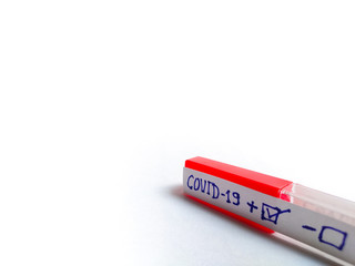 Obraz premium Corona virus testing sample bottle test tube, kept on White background.