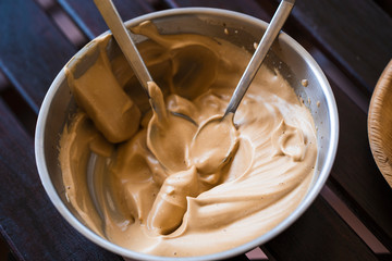 Delicious Daytona coffee with homemade cinnamon rolls on a coffee shop