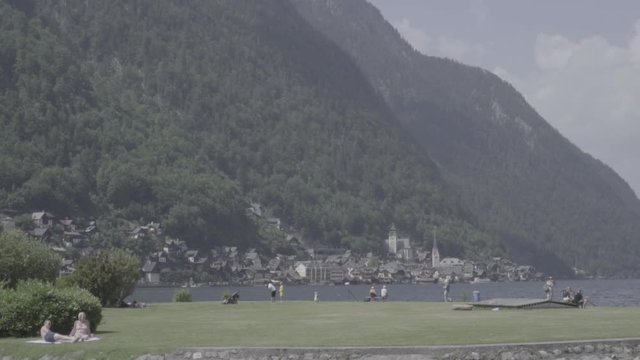 Hallstatt Austria lake and mountains panorama slog