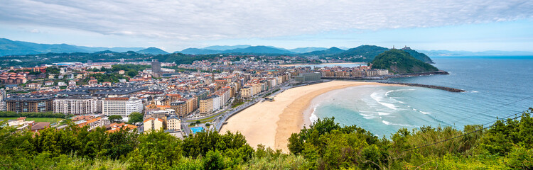 Panoramic of the city of San Sebastian from Mount Ulia, Gipuzkoa. Basque Country