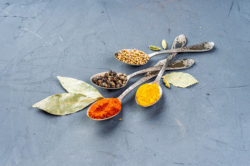 A set of spices and herbs. Indian cuisine. 