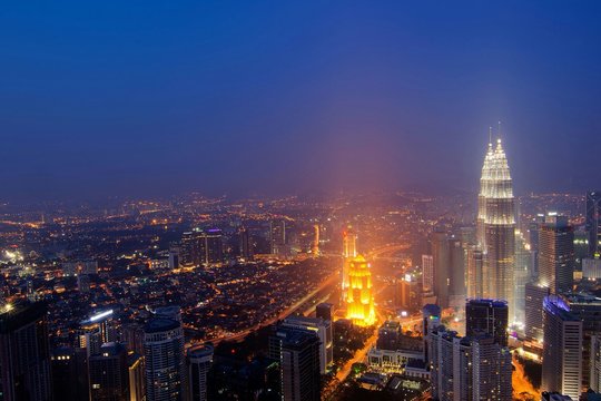 High Angle Shot Of Illuminated Cityscape