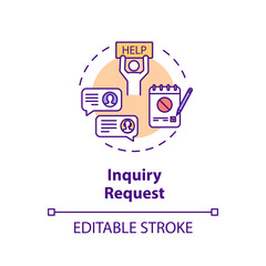 Inquiry request concept icon. Customer online support. Complaint letter thin line illustration. Social security. Clients survey. Vector isolated outline RGB color drawing. Editable stroke