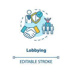 Lobbying concept icon. Social interest representation idea thin line illustration. Government persuasion. Legislators agreement. Vector isolated outline RGB color drawing. Editable stroke