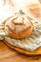 freshly baked bread with heart and love