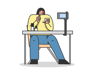 Beauty blogger filming makeup stream tutorial online. Modern fashion and lifestyle video channel