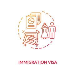 Immigration visa concept icon. Foreign country legal migration. Married couple residential document idea thin line illustration. Vector isolated outline RGB color drawing