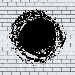Black grungy hand drawn stain on brick wall background. Vector illustration.