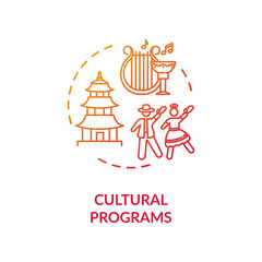 Cultural programs concept icon. Multinational society. Ethnic holidays celebration. Multicultural activity idea thin line illustration. Vector isolated outline RGB color drawing
