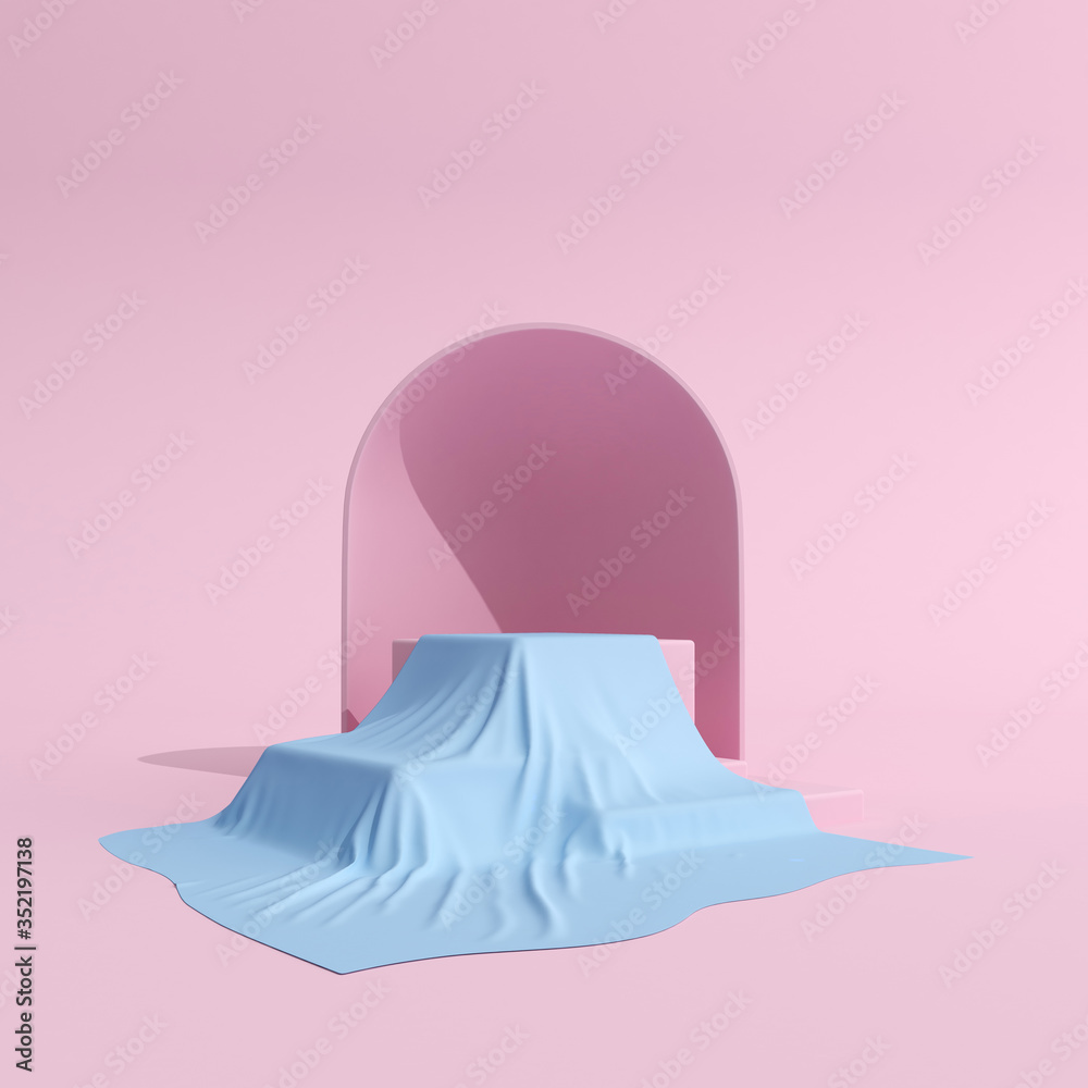 Poster Abstract mock-up scene in minimal style, Podium with geometry form, Product presentation, pastel color object platform. 3D rendering.