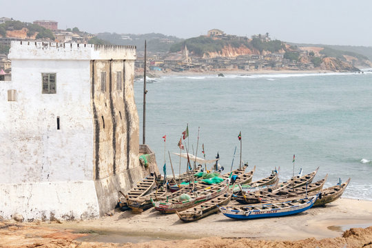 Fishing boats in front of Cape Coast Castle, Ghana