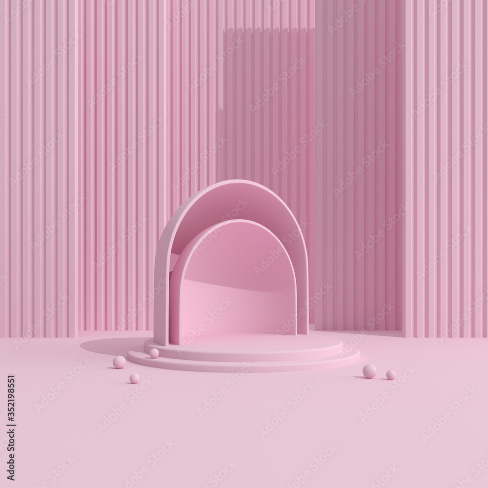 Aufkleber Abstract mock-up scene in minimal style, Podium with geometry form, Product presentation, pastel color object platform. 3D rendering.
