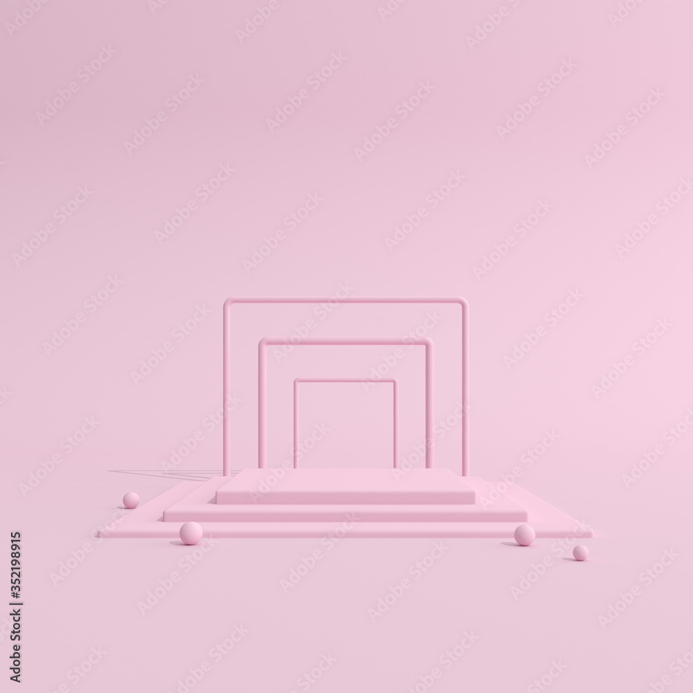 Aufkleber Abstract mock-up scene in minimal style, Podium with geometry form, Product presentation, pastel color object platform. 3D rendering.