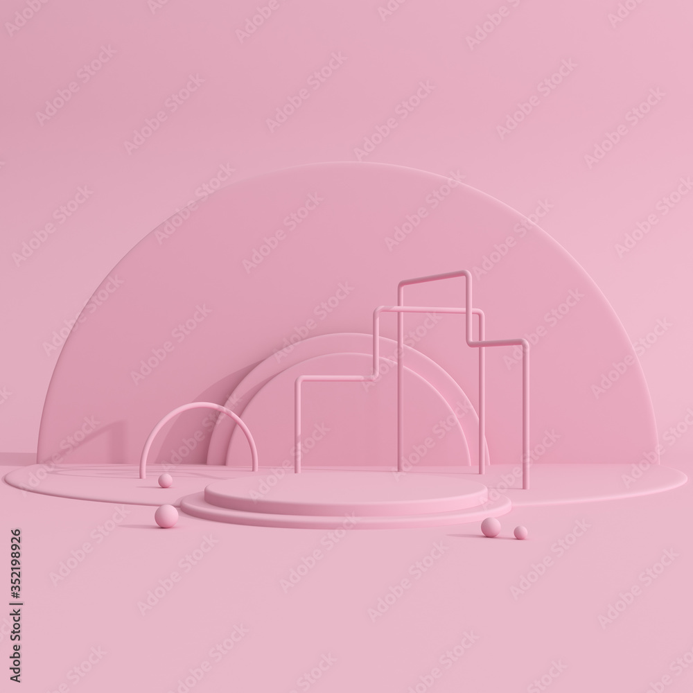 Aufkleber Abstract mock-up scene in minimal style, Podium with geometry form, Product presentation, pastel color object platform. 3D rendering.