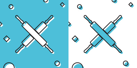 Black Crossed rolling pins icon isolated on blue and white background. Kitchen utensils and equipment. Random dynamic shapes. Vector Illustration