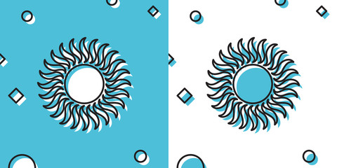 Black Sun icon isolated on blue and white background. Random dynamic shapes. Vector Illustration