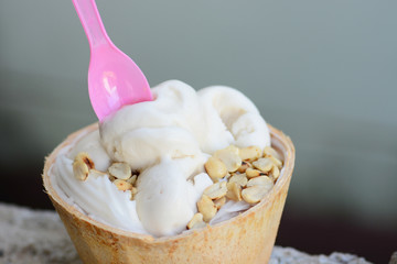 vanilla ice cream with spoon