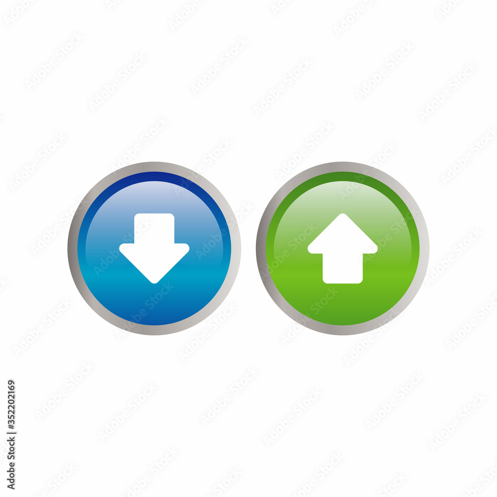 Poster vector of circle download and upload button with glossy effect, web element circle download and uplo