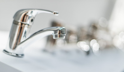 Bathroom faucets put up for sale in a household goods store