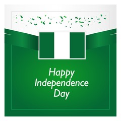 Nigerian Independence Day Card or Poster Design with Flag, Ribbons and Confetti. National Day Celebration Flyer with Nigerian Flag.
