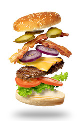 Flying burger on a white background